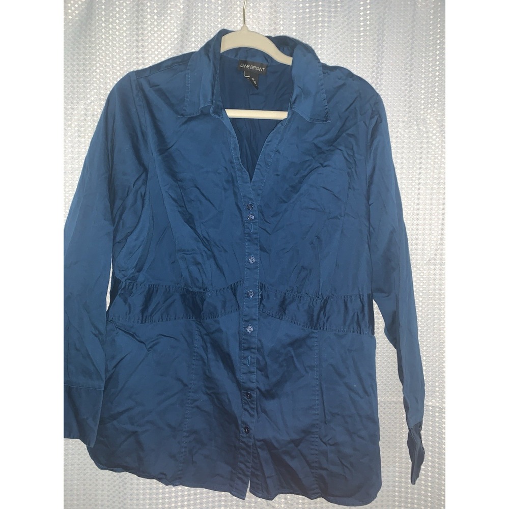 Lane Bryant Womens 18/20 Long Sleeve Peacock Blue Blouse Button up‎